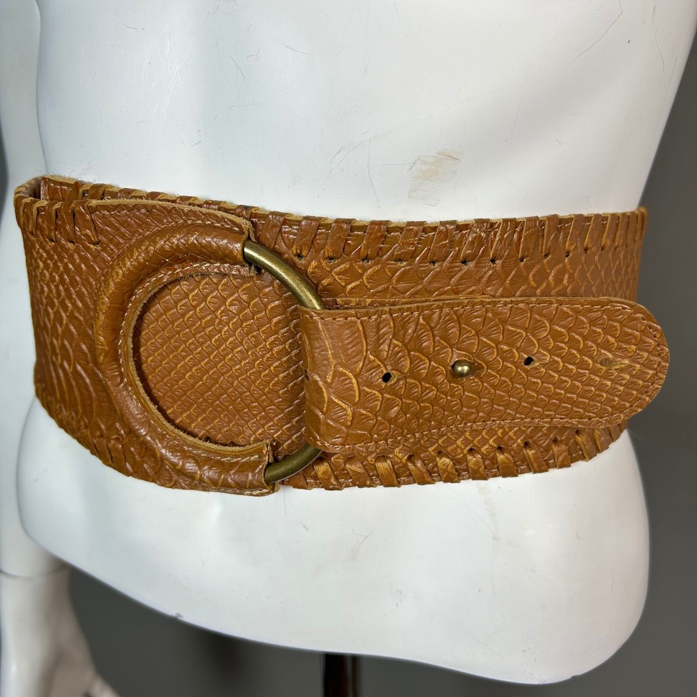 Motif 56 Corset Belt Small Tan Brown Embossed Leather Wide Boho Festival - Picture 2 of 12